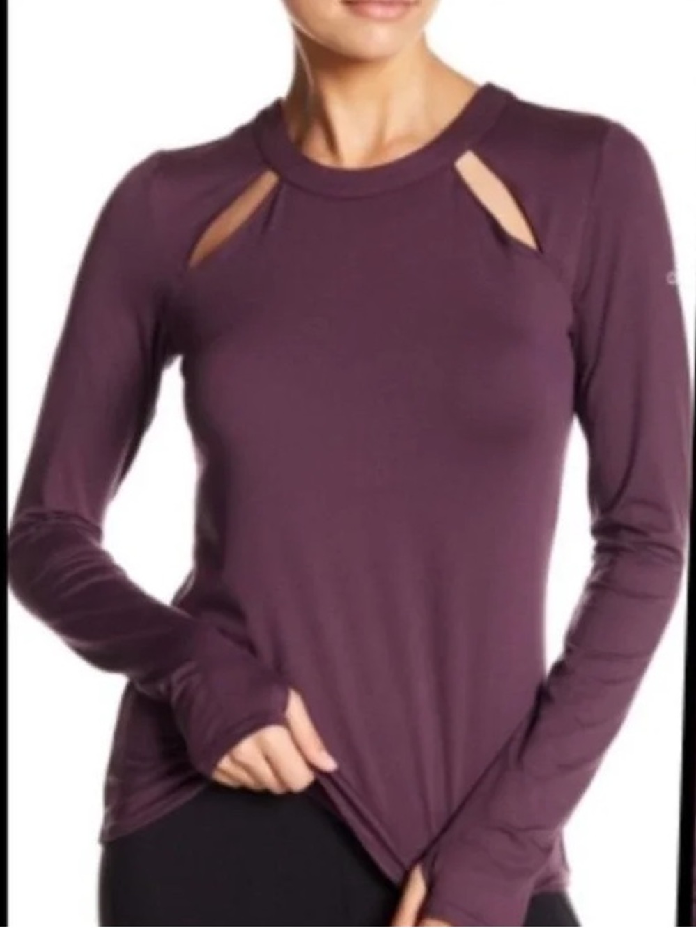 ALO Yoga Plum Mantra Long Sleeve Cut Out Top XS